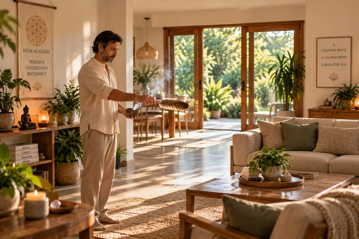 A practitioner observing the atmosphere of a sunlit living space